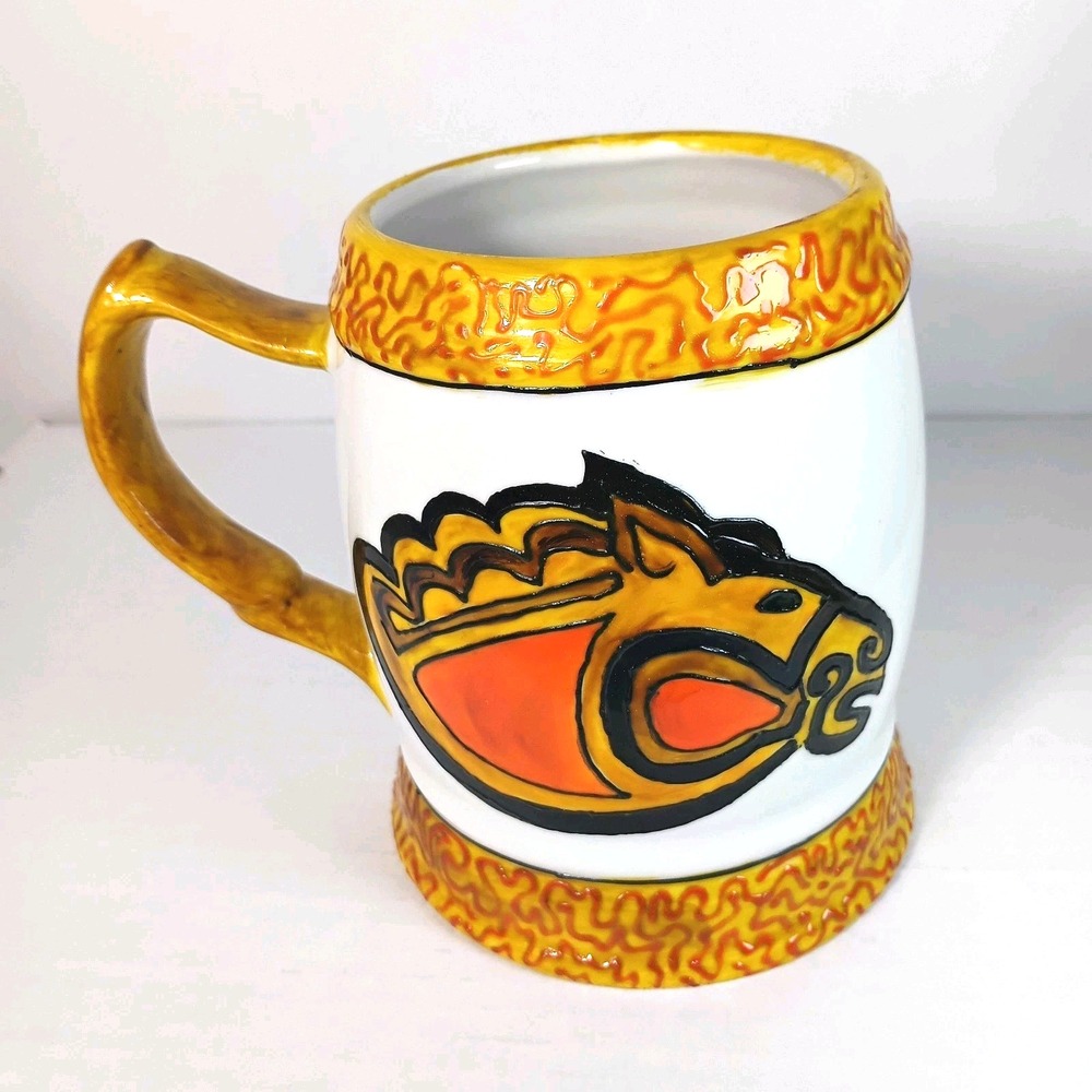 Unique Hand Painted Greek Style Horse Head Ceramic Beer Stein Mug 22oz/700ml